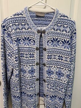 croft & barrow Blue and White Fair Isle Cardigan Sweater